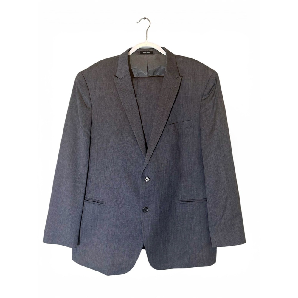 Mens Grey Two Button Suit Jacket and Trousers Set Business Formal Blazer